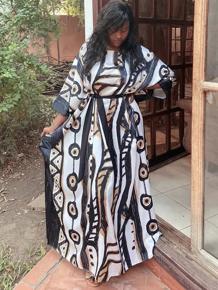 2024 Elegant Gold Embroidered Kaftan Retro V-neck White Dress Plus Size Women Clothes Summer Beach Wear Swim Suit Cover Up Q1373