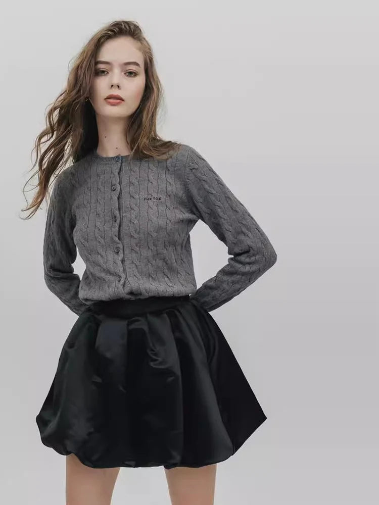 Lautaro Spring Summer Sweet Cute Soft Shiny Satin Mini Bud Skirt Women with Shorts High Waist Short Luxury Designer Clothes