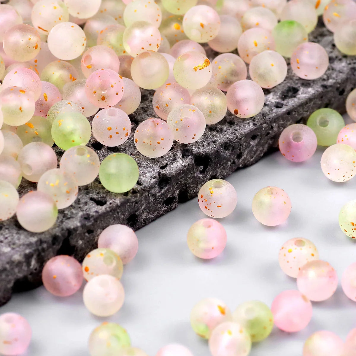 Frosted Round Dot Gold Acrylic Crystal Beads Glass Spacer Loose Beads 8mm For Jewelry Making Bracelet DIY Pen Beads Accessories