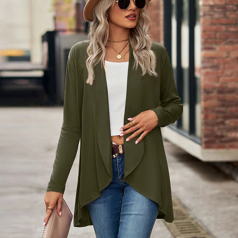 New 2023 Elegant Autumn Cardigan Women Casual Long Sleeve Solid Open Front Cardigans For Women Casual Jackets Coat
