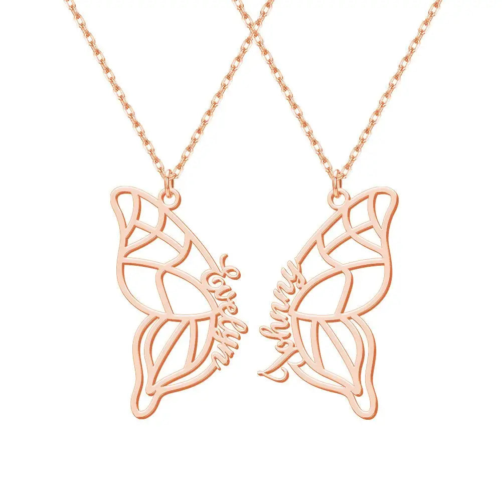 Stainless Steel Two Butterfly Necklace Personalized Butterfly Wings Necklace Best Friends Necklace Set Custom BFF Necklace