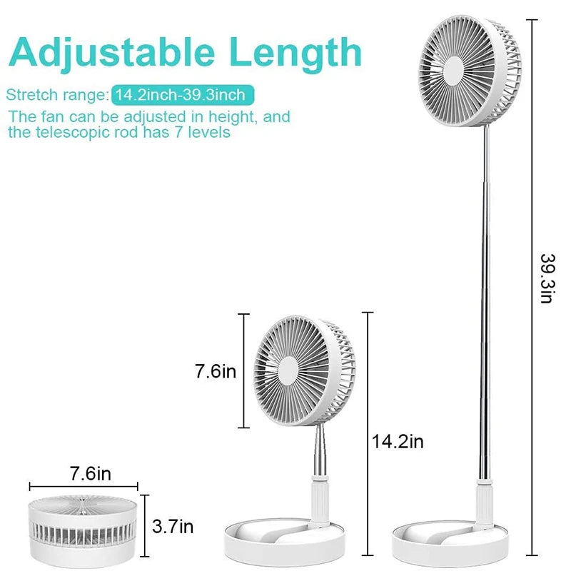 Portable Fan Rechargeable Mini Folding Telescopic Floor Low Noise Summer Fan Cooling For Household Bedroom Office Deskto