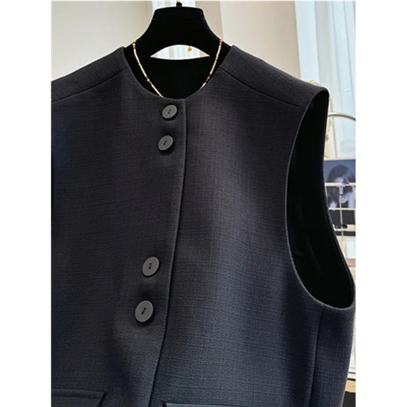 2025 New Korean Suit Vest Jacket Spring Autumn Women's Sleeveless High-end Waist Slim Temperament Waistcoats Female Outwear