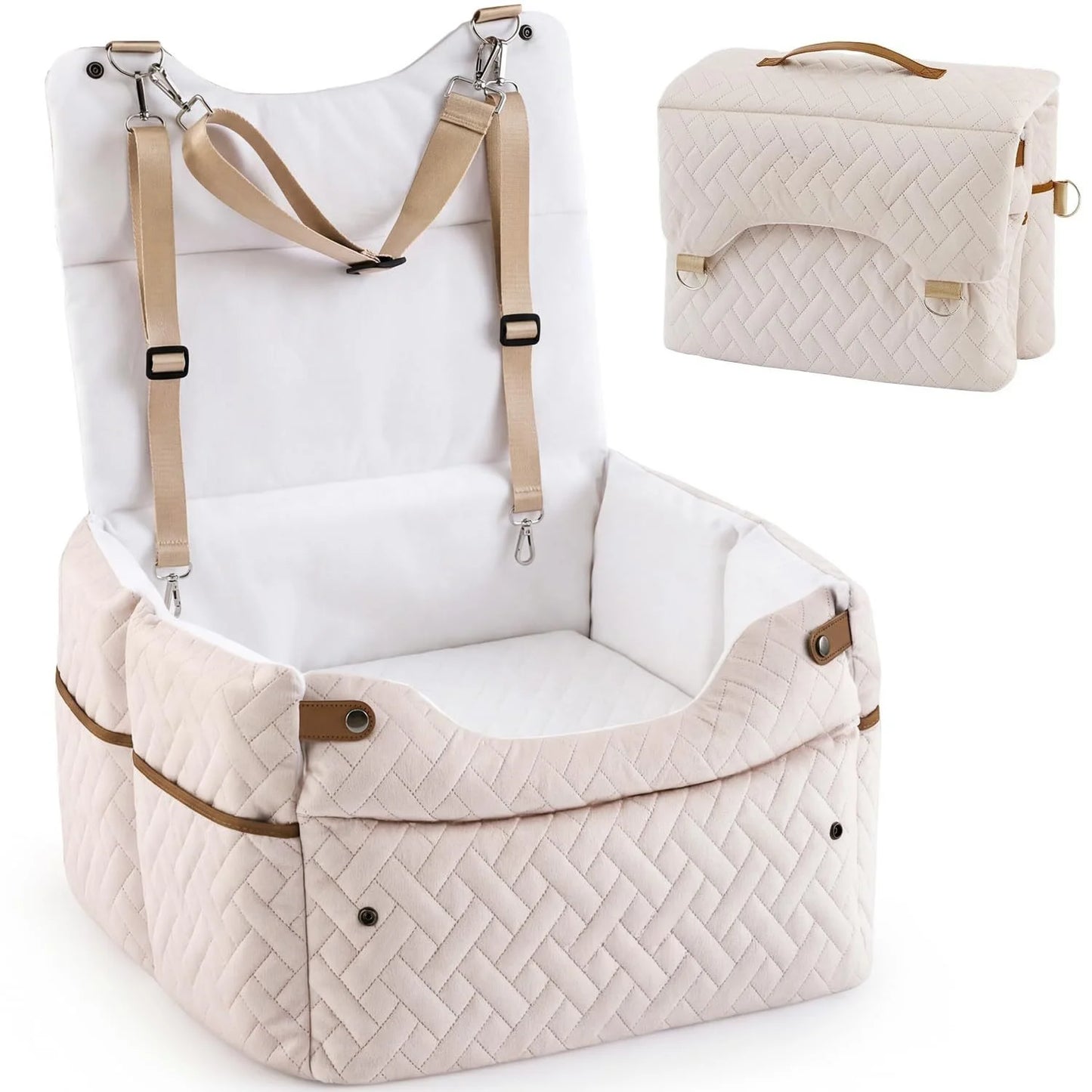 Pet Bed Mat Medium Dog Elevated Car Seat Adjustable Height Double-sided Cooling Plush Waterproof Cover 2 Safety Belts Buckles