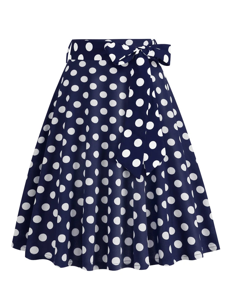Tonval High Waist Polka Dot Belted A-Line Flare Skirt for Women 2025 Spring Summer 50s Clothes Pinup Vintage Swing Skirts