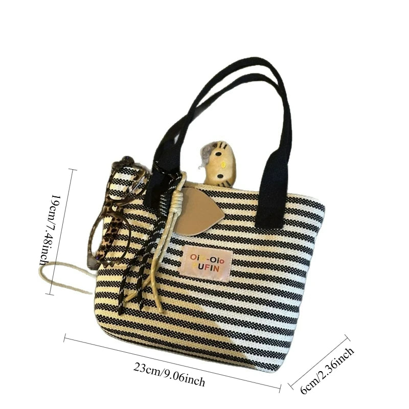 Fashionable Striped Canvas Tote Bag for Women Lightweight Durable Commuter Bag Relaxed Texture and Simple Design Handle Bag