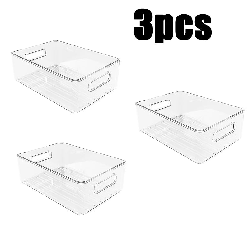 1-3PC Refrigerator Organizers Bins With Handle Plastic Pantry Refrigerator Crisper Pantry Kitchen Food Freezer Tool Storage Box