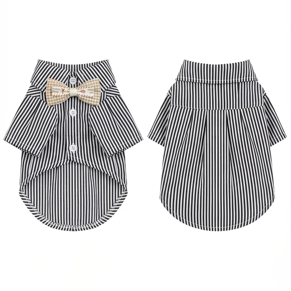 Pet Dog Clothes Bowknot Striped Shirts Thin Summer Blue Fashion Chihuahua Stripe Shirt for Small Dogs Clothing Wholesale