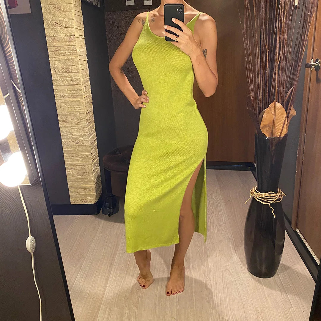 2025 Sexy Backless High Split Crochet Knitted Tunic Beach Cover Up Cover-ups Beach Dress Beach Wear Beachwear Female Women K5631