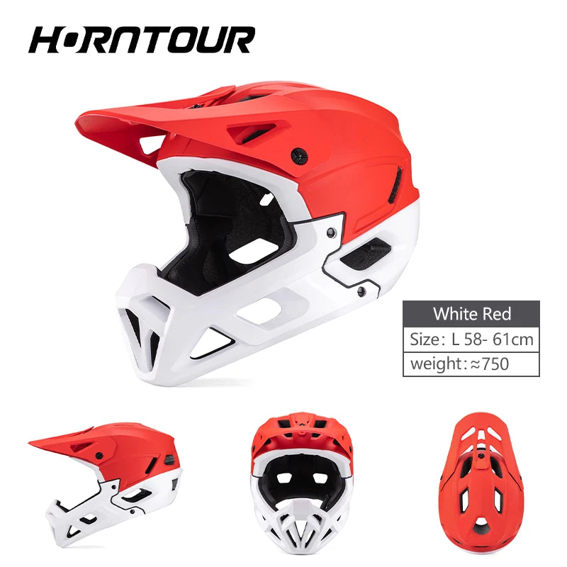 Horntour 2025 Adult Mountain Bike Helmet Full Face Integrally Molded Motorcycle Riding Safety Bicycle Helmet Head Protection