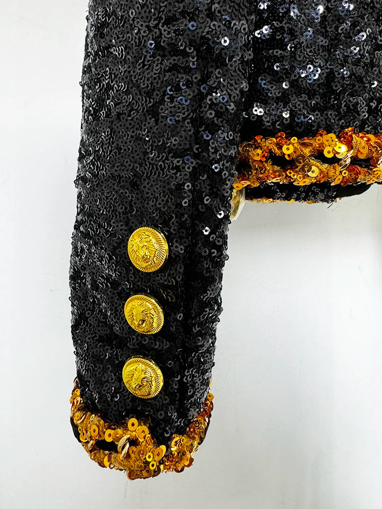 HIGH STREET Newest Fashion 2024 Designer Women's Gold Chains Sequined Jacket