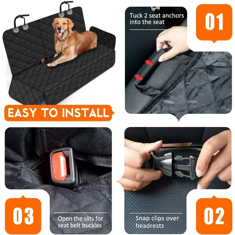 Dog car seat cover, pet rear seat cushion with safety strap, waterproof car seat cover, non-slip rear seat cover