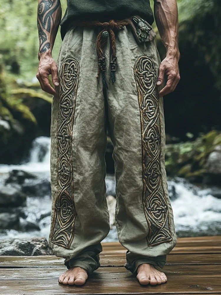 Men's Viking Nordic Sun Art Knot Tribe Celtic Rune 3D Printed Casual Pants Drawstring Straight Leg Pants Summer Beach Pants