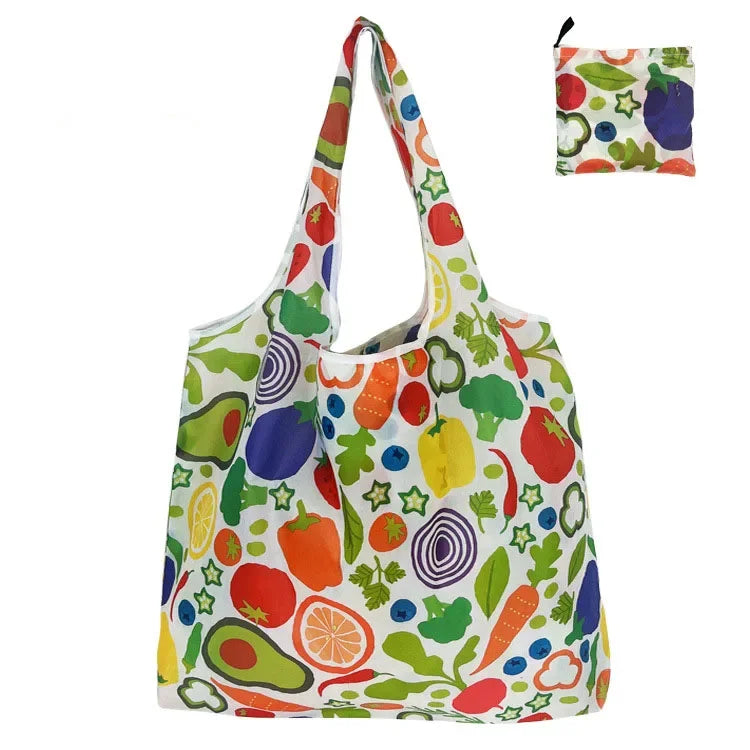 Reusable Shopping Bag Women Cute Fish Cart Flower Print Nylon Foldable Grocery Bag Creative Eco-Friendly Tote Bag Lightweight