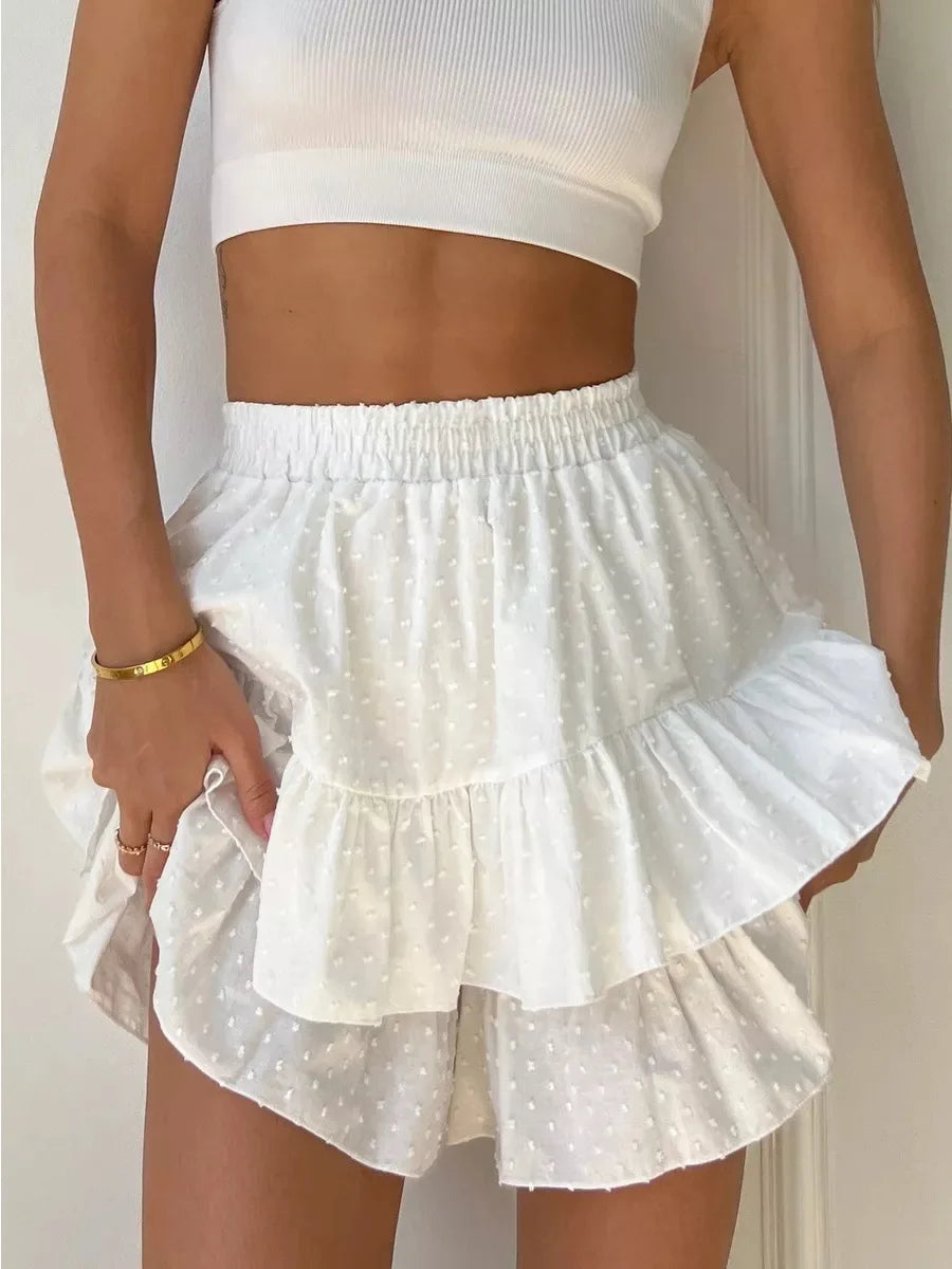Original Lotus Leaf Edge Wave Point Wrapped Skirt Spring and Summer Women Sweet High Waist Solid Casual Soft Cotton Beach Skirt