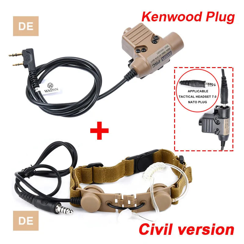 WADSN Airsoft Tactical Throat Microphone Headset Neck Laryngeal Military Earphone U94 PTT Fit Kenwood BaoFeng UV-5R UV-5X UV-82