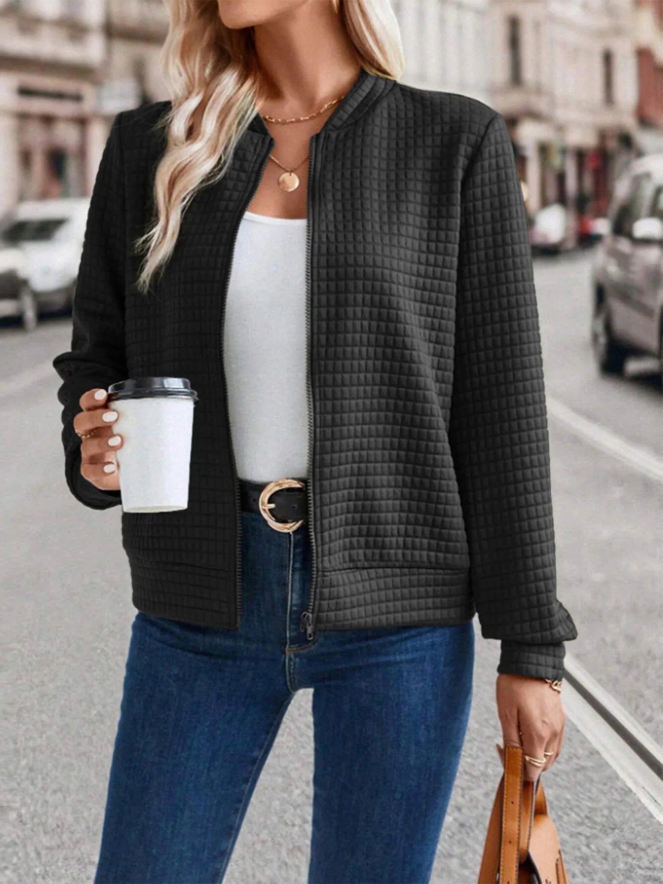 2024 autumn and winter independent station cross-border European and American new fashionable solid color small style jacket jac