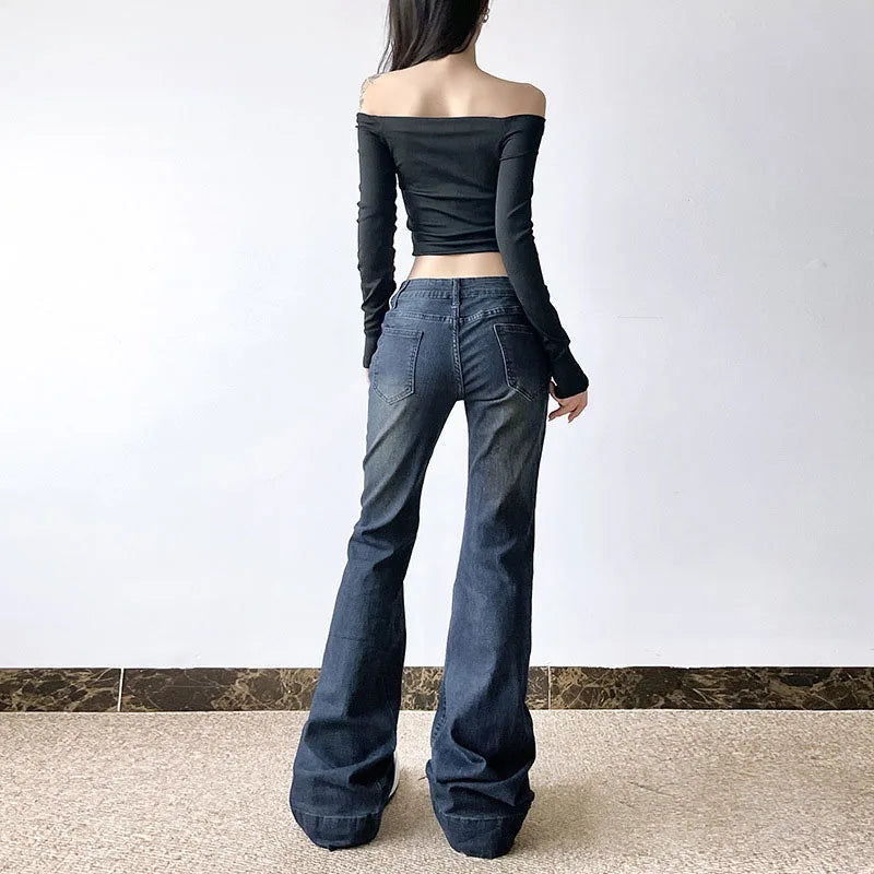 Sexy Low-Waisted Skinny Jeans Women Vintage Americana Y2K Denim Flares Pants Female Streetwear Slim-Fitting 2000S Jean Trousers