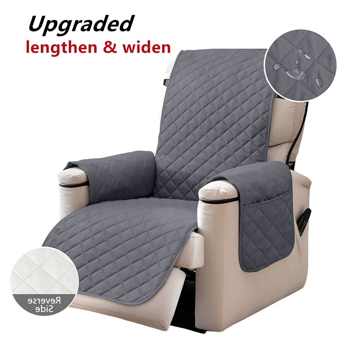 Recliner Chair Cover Waterproof Armchairs Slipcover Sofa Couch with Adjustable Elastic Strap Furniture Protector for Living Room