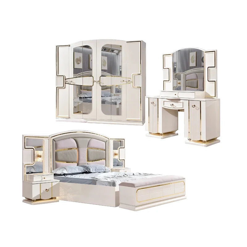 A Modern White Luxury King Size Leather Bedroom Bed Double Home Master Room Queen Wooden Full Mdf Bedroom Sets Furniture