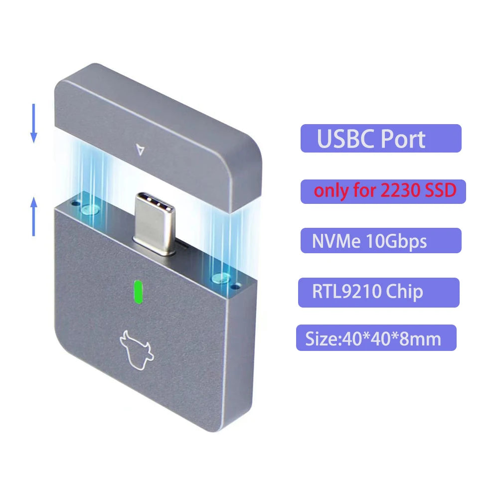 M.2 NVMe 2230 SSD Enclosure USB C Adapter 10Gbps USB3.2 Gen2 External Case Box for M2 2230 NVMe SN740/SN530 520/PM991a/BG4/BC711