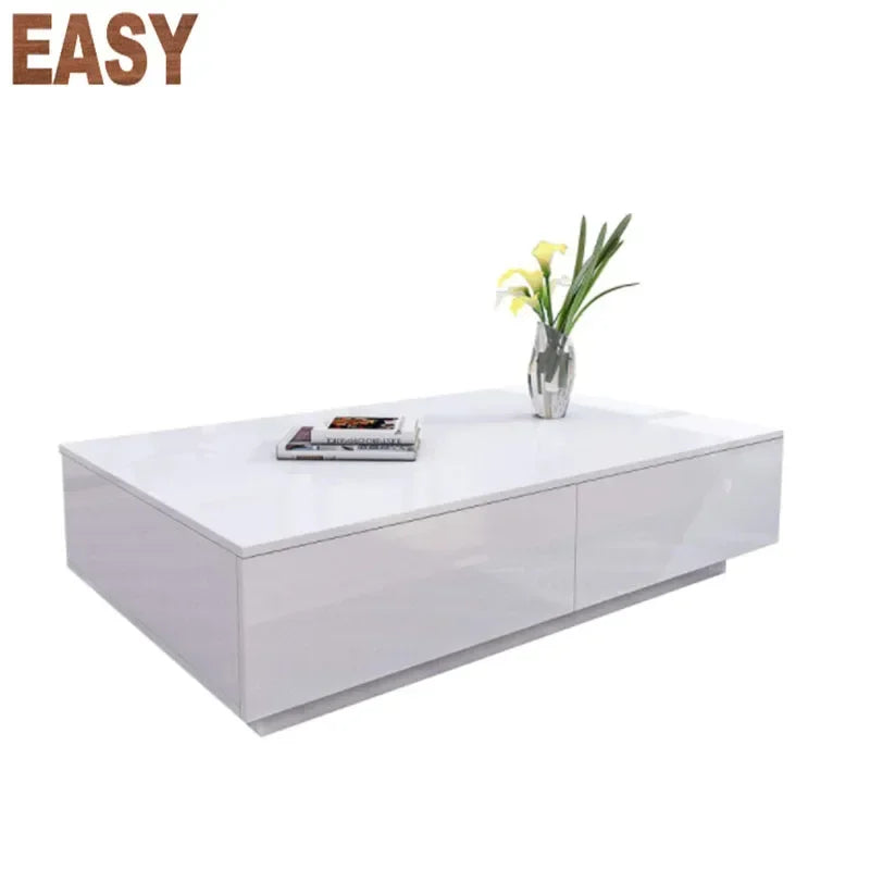 High Gloss Wooden Coffee Table, 4 Storage Drawers, Modern Living Room, New