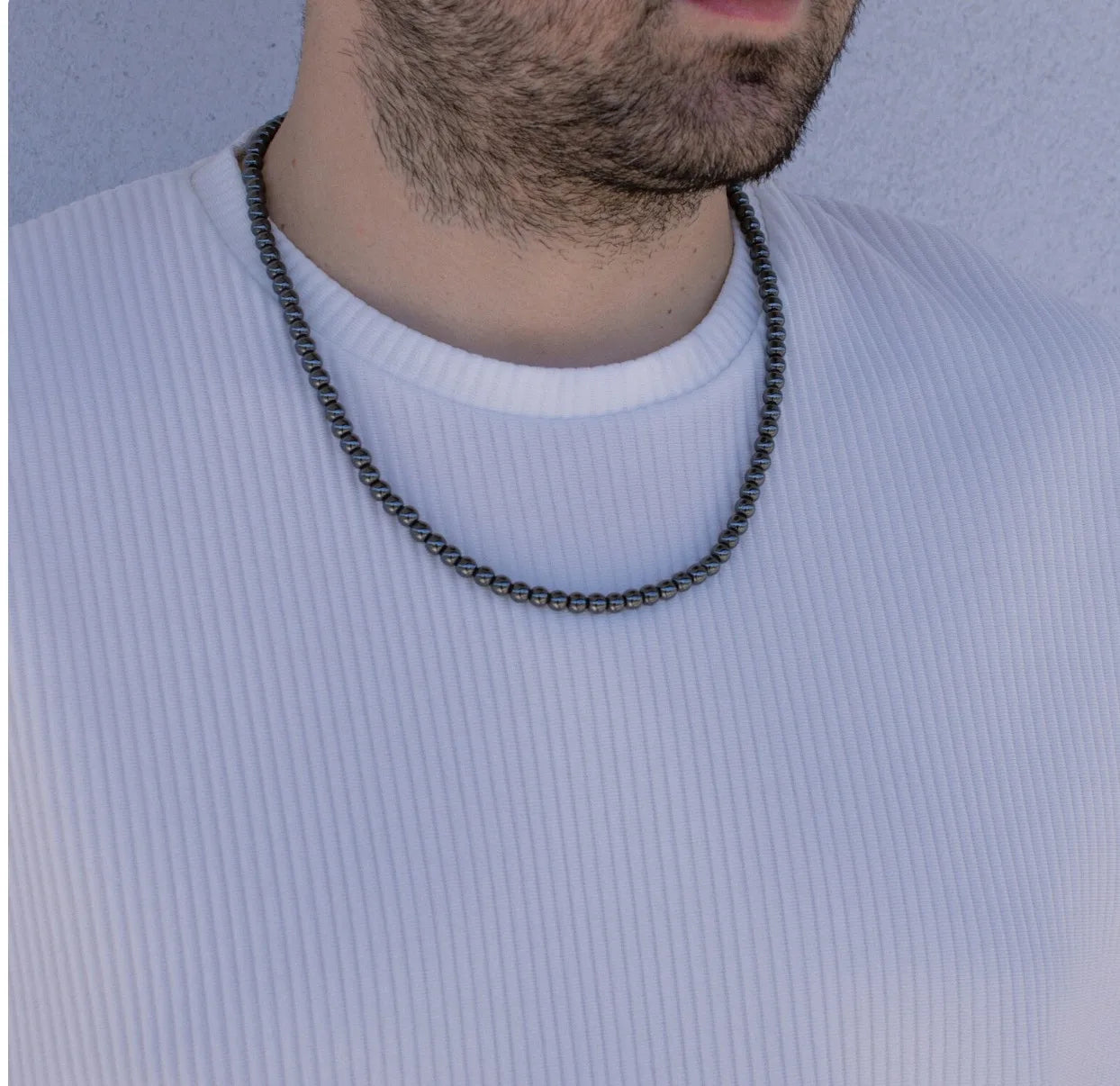 Mens Pearl Necklace with Hematite Men Gemstones Necklace Stone Necklace Onyx Mens Necklace