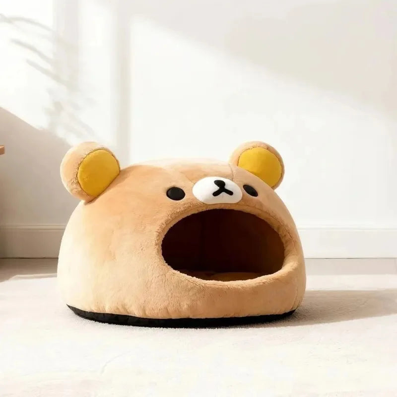 Kawaii Rilakkuma Bear Pet Bed Soft Plush Cave Nest for Cats Puppies Perfect Gift for Pet Owners Kawaii Pet Furniture