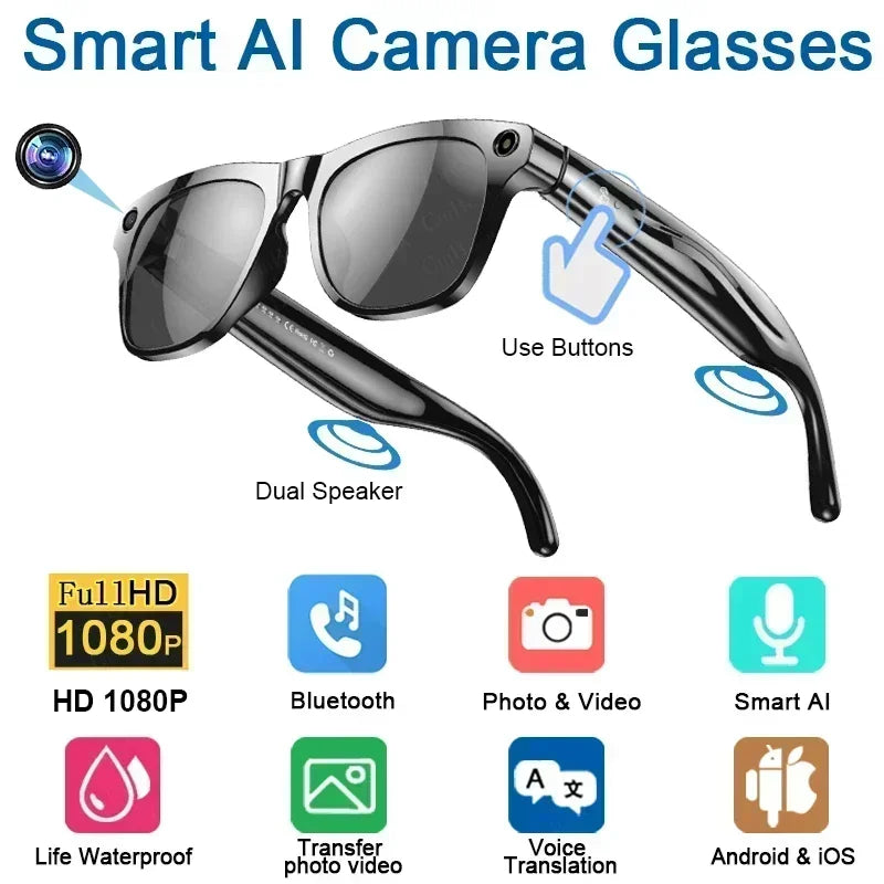 Lenovo 100MP Camera 8K HD Smart Glasses Chat GPT 260mAh Battery Bluetooth Call Voice Assistant Control Motorcycle Sunglasses