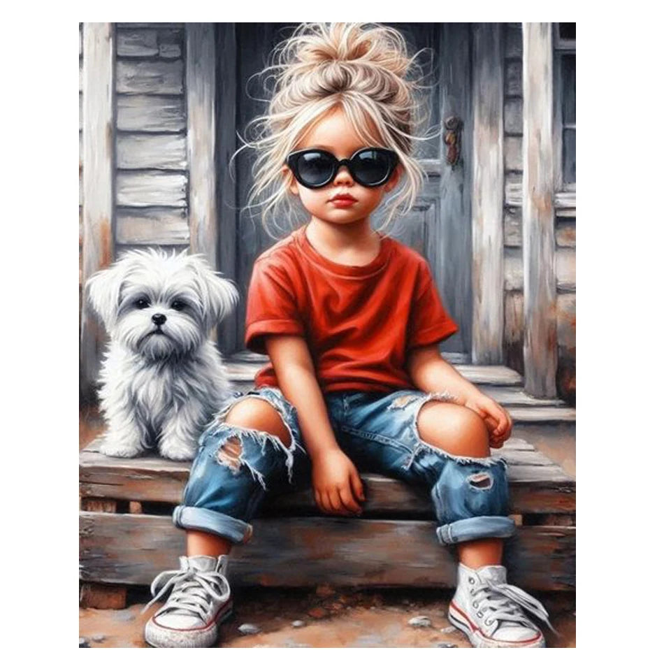 DIY Diamond Painting New 2024 Cross stitch Girl and Dog Mosaic Rhinestone Embroidery Kit Home Wall Decor Gift
