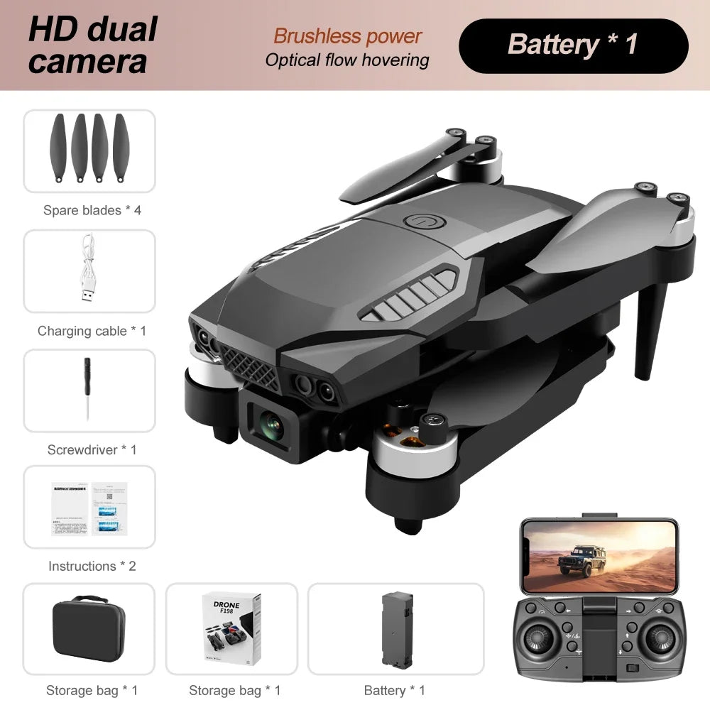 F198 Brushless Drone Optical Flow Positioning Dual Camera Aerial Quadcopter Remote Control Aircraft New Year Children's Toy