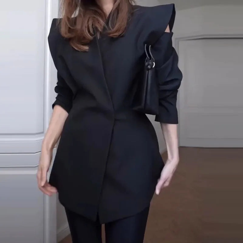 Fashion Temperament Lapel Long Sleeved Coat New 2025 Women's Lapel Button Blazer Jacket Elegant Office Solid Color Loose Outwear