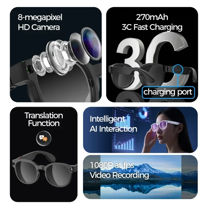 Xiaomi AI Smart Glasses AI Translation 8MP HD Camera 4K Shooting Image Bluetooth Call Recording Music Smart Sunglasses 2026