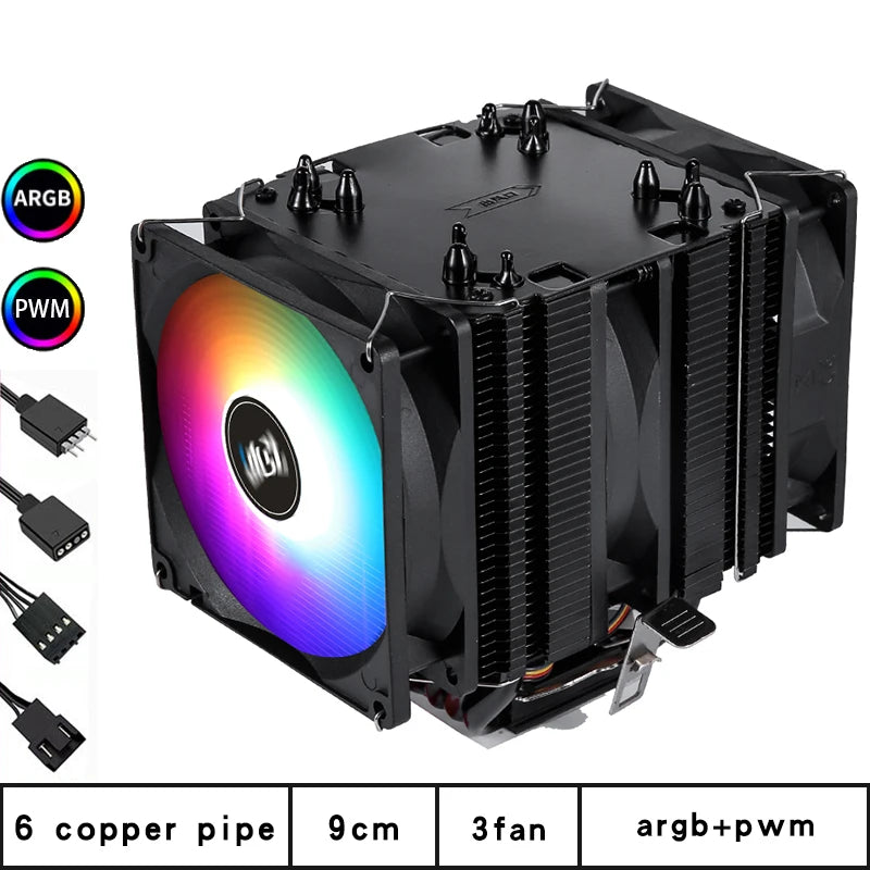 6 Copper Pipe Double Tower ARGB Cpu radiator Cooler 90MM 4Pin Fan 1200 1150 1155 1366 1700 AM3 AM4 X99 2011 PC Heat Sink 2011-V3