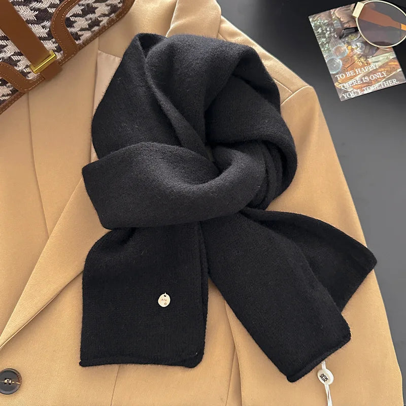 100% Wool Winter Scarf For Women Long Warm Cashmere Scarves Hijab Solid Lady Shawl Wrap Female Pashmina Bandana Head Scarfs New
