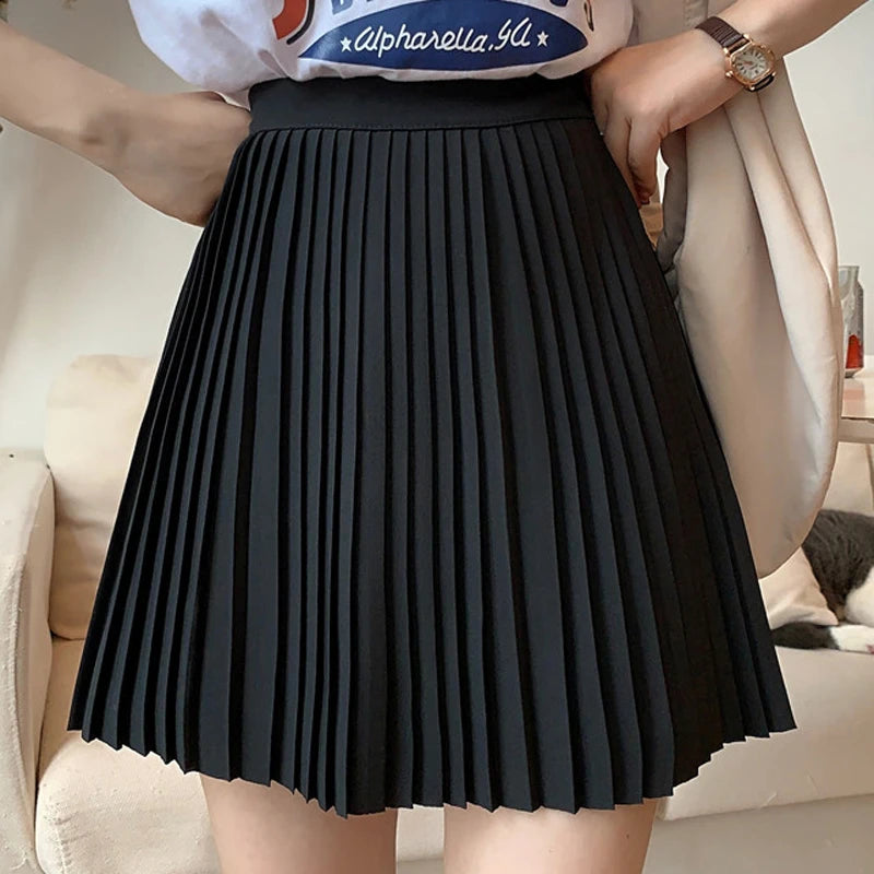 Fashion Spring Summer Pleated Skirt Solid Color High Waist Women's Slim Versatile Lining Short Skirts Girl's A-line Skirt 2025