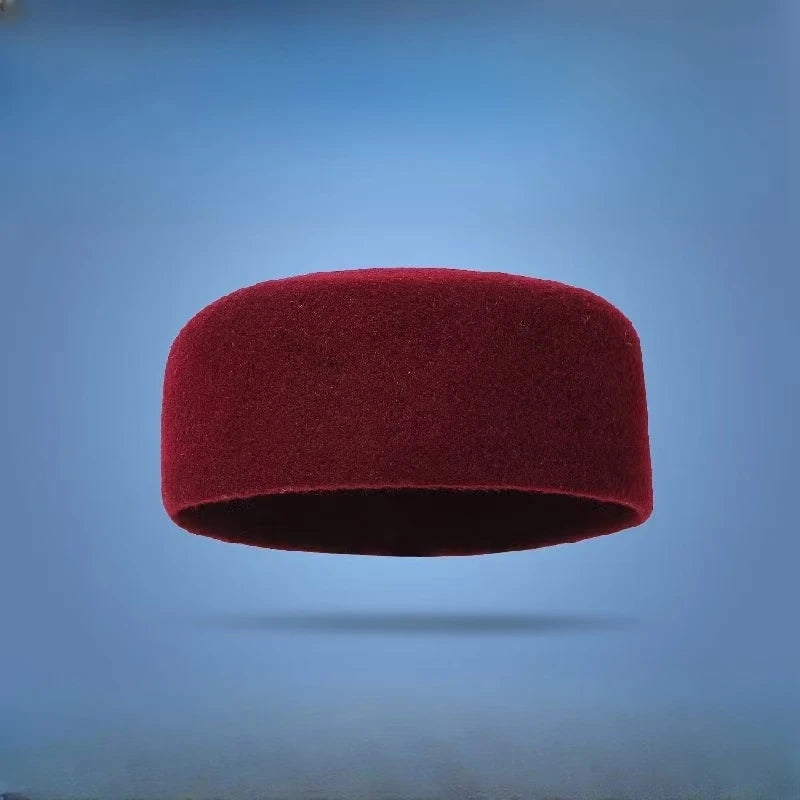 Men's Prayer Hats Muslim Real Wool Black Caps Elegant Headwear Islamic Hijabs Dancing Party Working 58-60cm Ethnic Hat