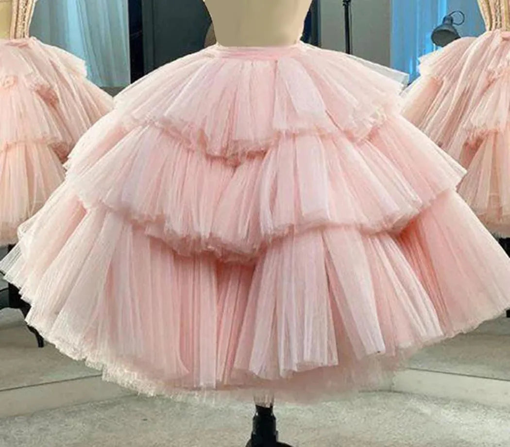 High Quality Tiered Midi Skirts Prom Gown Lush Short Evening Party Skirt Extra Ball Gown Elegant Pink Tulle Tutu Skirt for Women