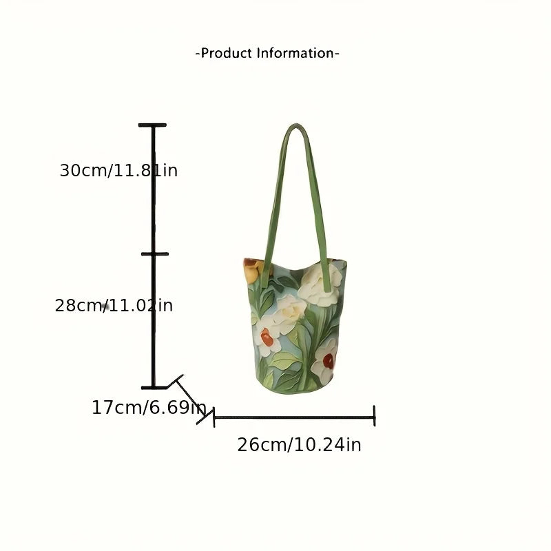 Large-Capacity Bucket Bag for Women Fashion Handbag Casual Shoulder Storage with Lovely Flower Design Premium Sense