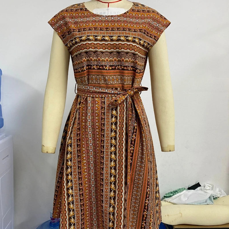Casual Loose Printed Short Dresses For Women 2025 Fashion Summer Women's A-Line Midi Dress Elegant Vintage Female Dresses