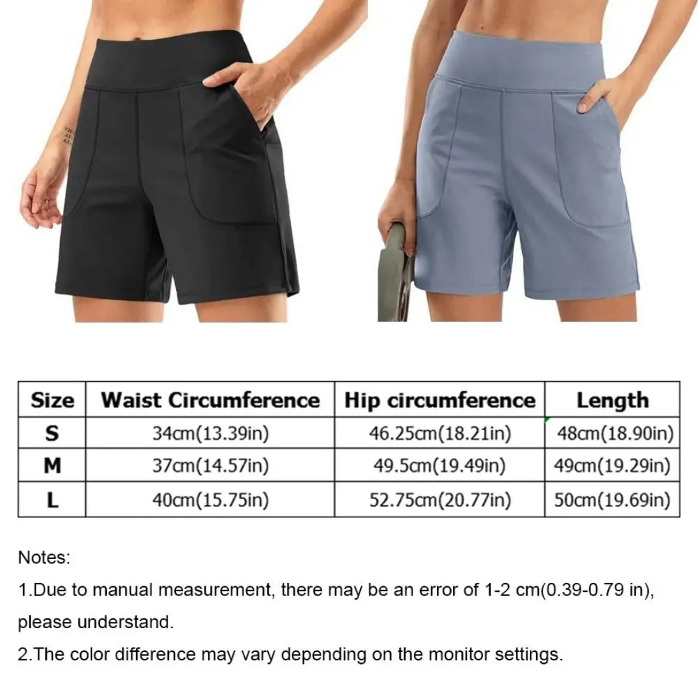 Active Wear Elastic Waist Women Running Shorts High Waist with Pockets Sport Shorts Breathable Comfortable Yoga Pants Workout