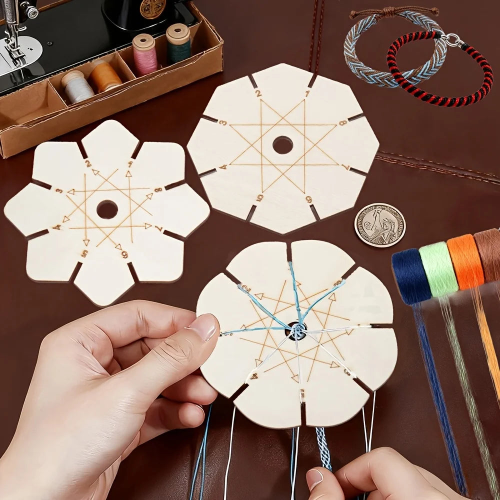 4pcs Bracelet Woven Braiding Disk, Flower Shape Wood Disk Bracelet Braiding Woven Plate Knitting Tools Beading Cord Disc