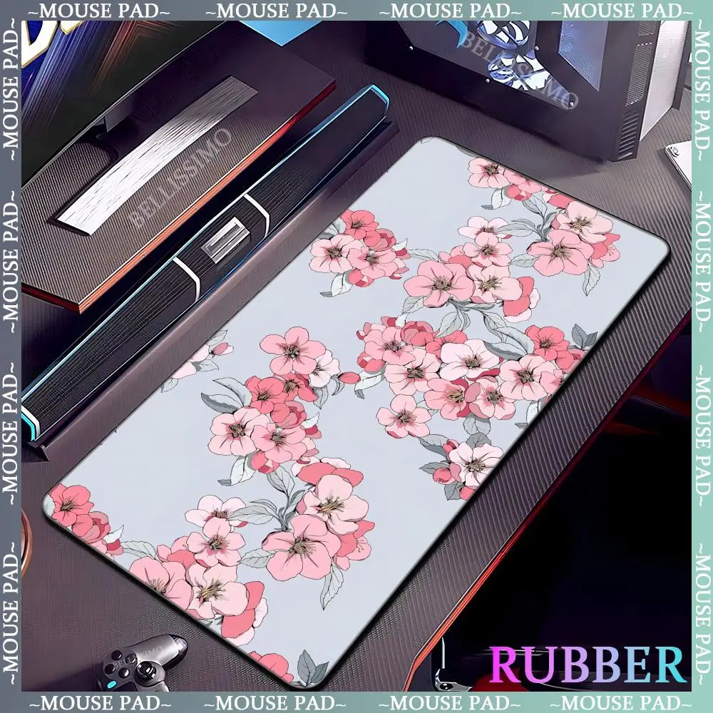 Black rubber mouse pad with white flower computer keyboard mouse pads office computer accessories pad game non-slip desk mat