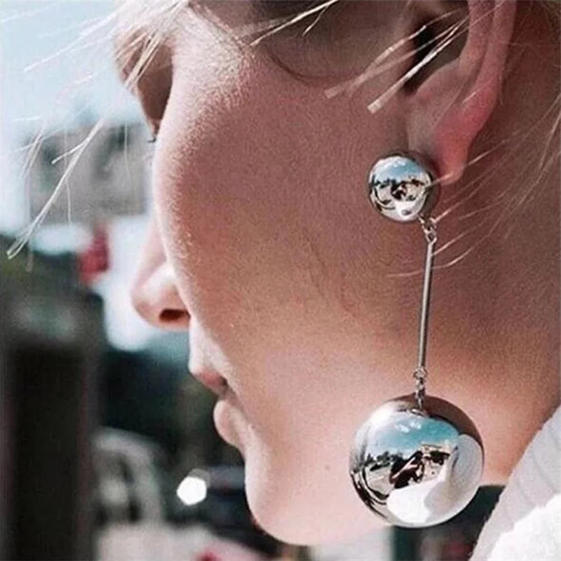 Korean Fashion Large Round Beads Earrings Earrings Size Round Ball Long Net Red Earrings Earrings