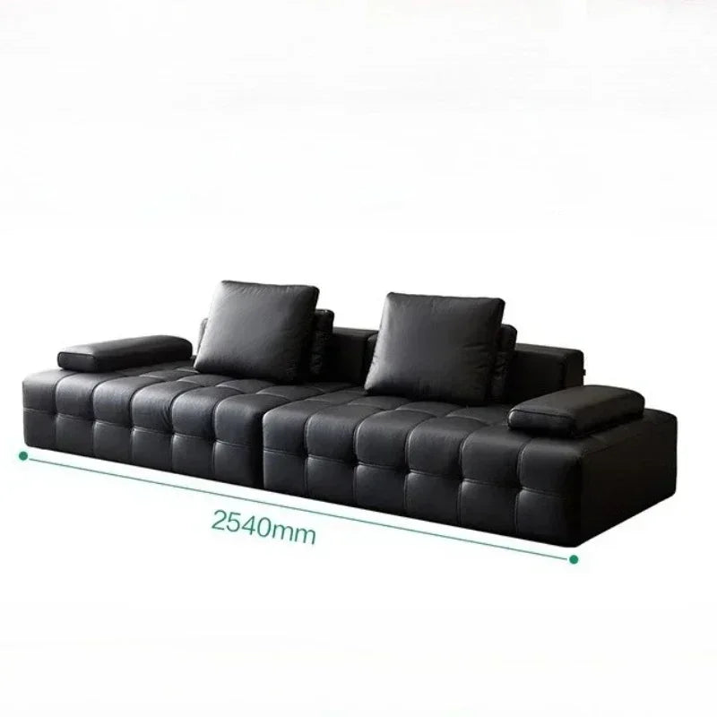 Modern Luxury 3seats Italian Minimalist Living Room Furniture Retro Lawrence Big Black Cow Leather Sofa L Shaped Lazy Minimalist