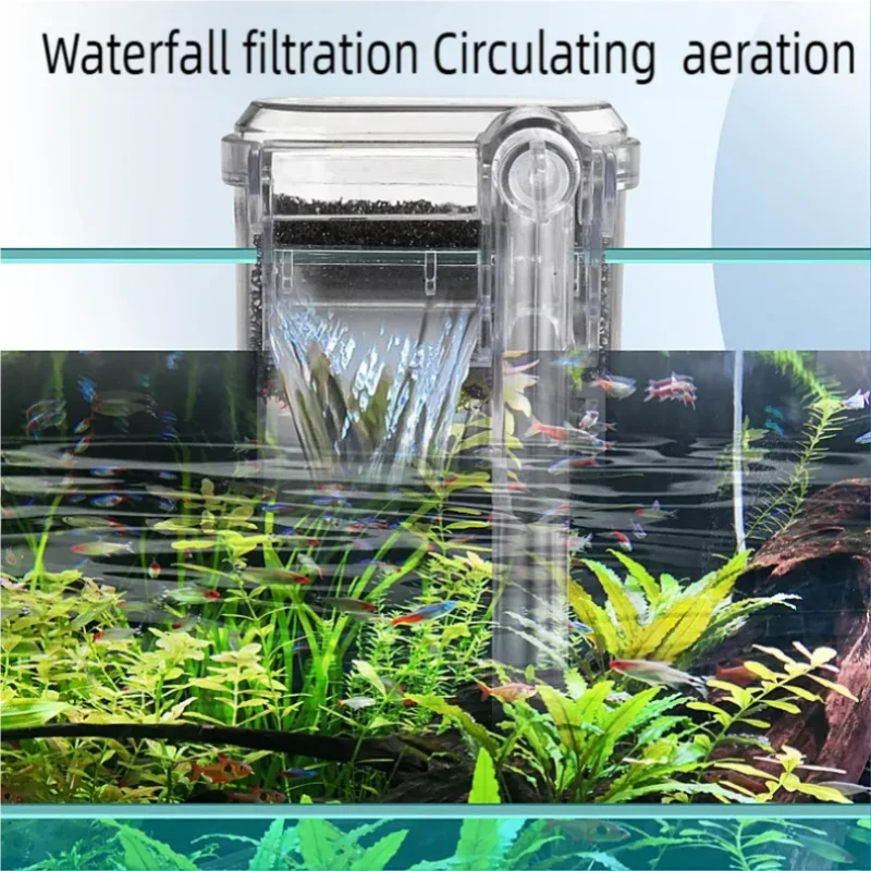 Wall Mounted Waterfall Filter,USB Small Fish Tank Filter with Filter Media Water Circulation System for Desktop Fish Bowl