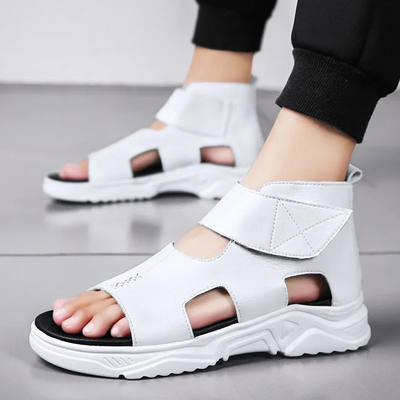 Black Sandals For Men High-Top Platform 2022 Summer Shoes Designer Fashion Breathable Casual Leather Soft Beach Slippers