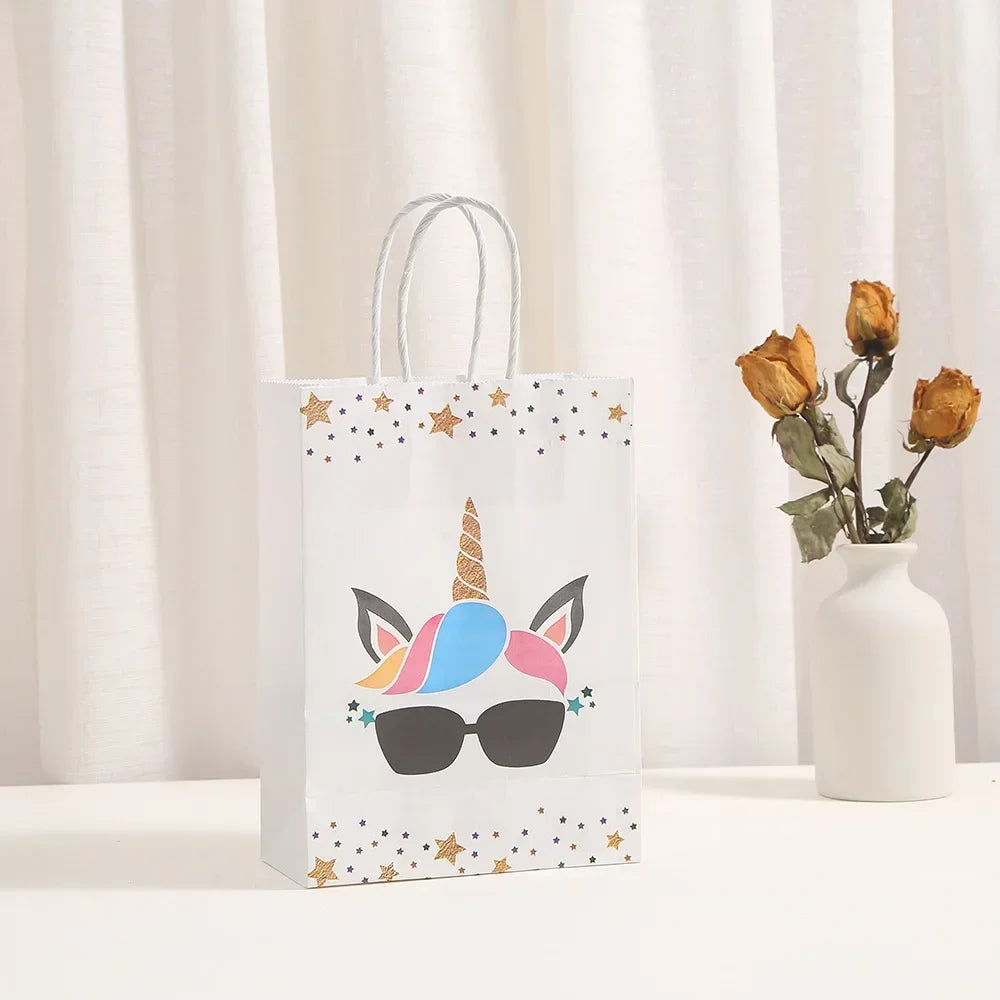 12Pcs Cartoon Unicorn Theme Paper Gift Packaging Bag with Handle Shopping Tote Bag for Kids Birthday Baby Shower Party Decor