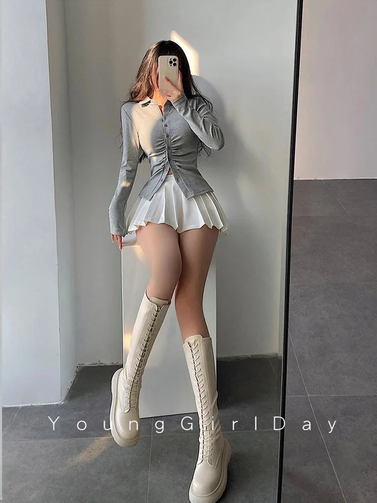 Pleated Skirt with Shorts Women Sexy High Waist White Black A-line Korean Gyaru Mini Tennis Skirt School Girl Summer