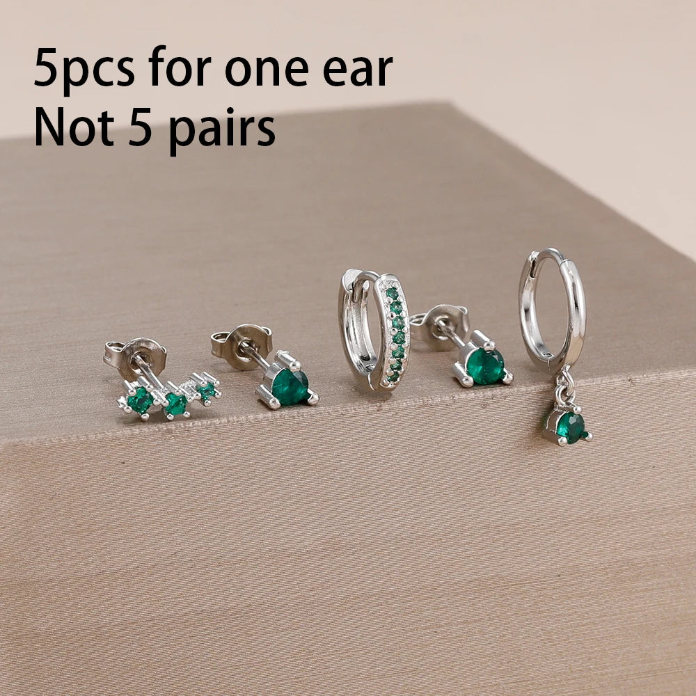 5PCS Stainless Steel Little Huggies Ear Stud Earrings Set For Women Tiny Crystal Zirconia Pendant Earrings Piercing Jewelry